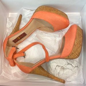 7 for all mankind BRAND NEW Pumps: CORAL Sheep Nubbuck Natural Cork